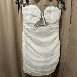 White Strapless Dress with Silver Accents